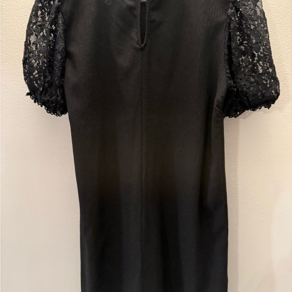 Zara Womens Floral Lace Shift Dress Puff Sleeve Waffle Knit Back Keyhole Black m - Picture 6 of 6